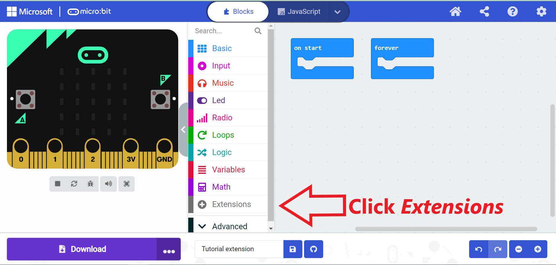 Step 1 of adding a MakeCode Extension for Circuit Check