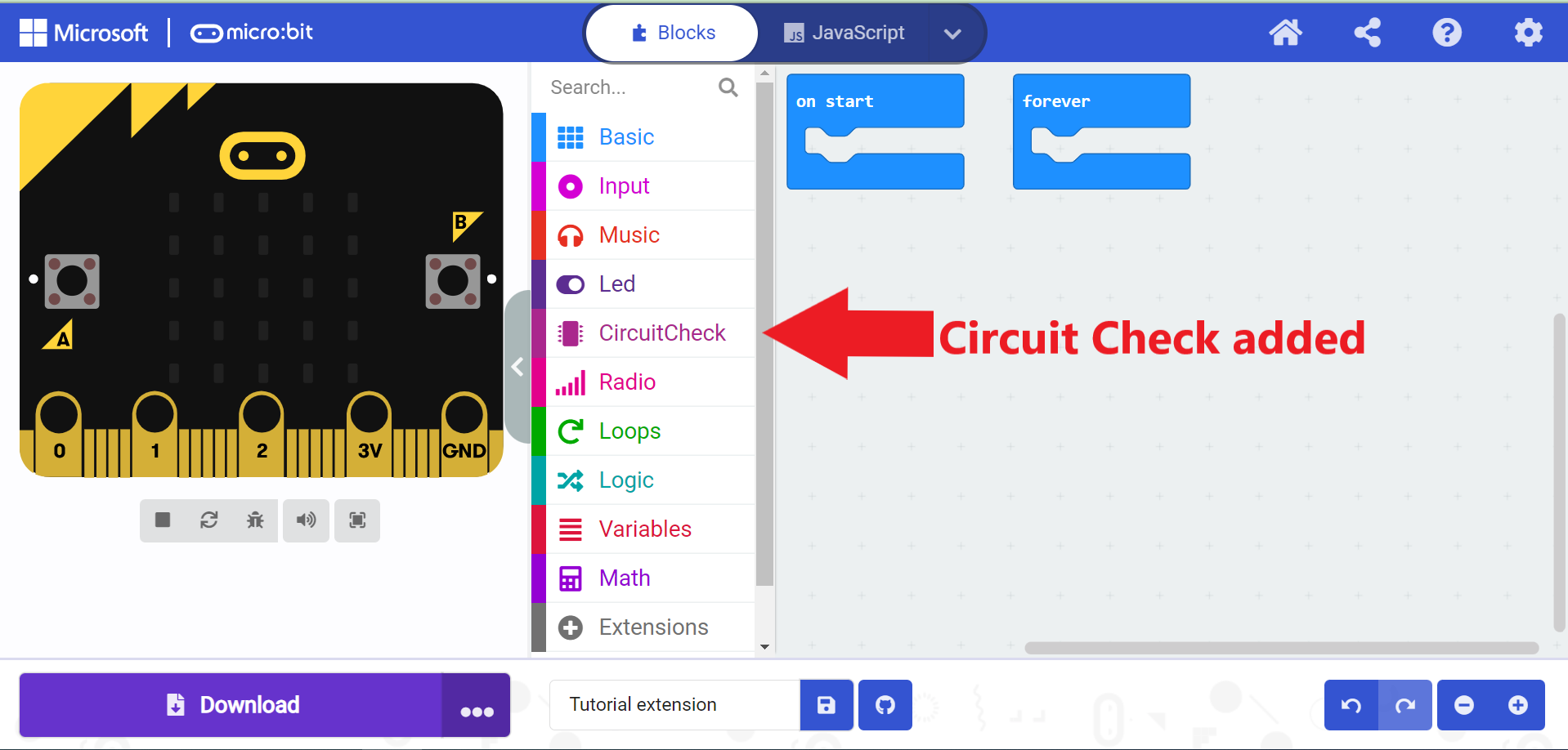 Step 3 of adding a MakeCode Extension for Circuit Check