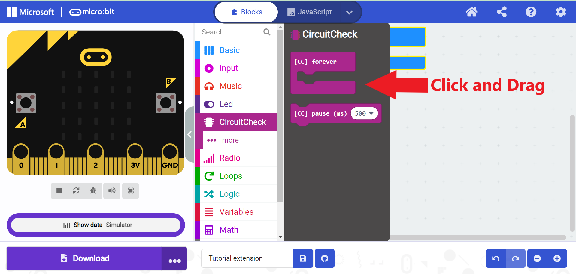 Step 4 of adding a MakeCode Extension for Circuit Check